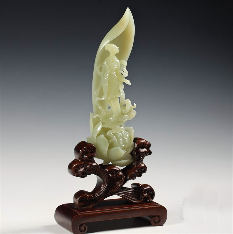 黄玉摆件-荷仙子