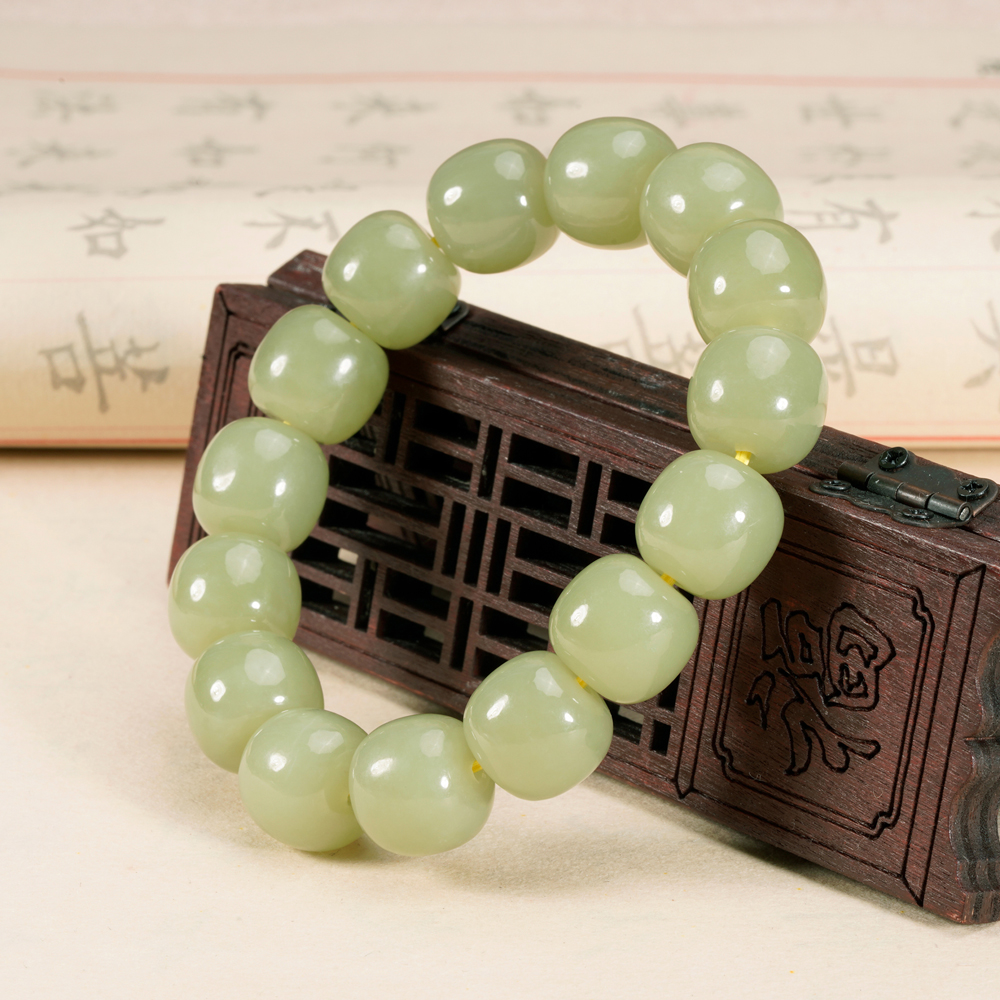 和田玉老型珠黄口手串